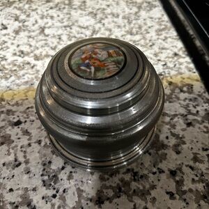 Vintage Silver Trinket Box with Painted Scene